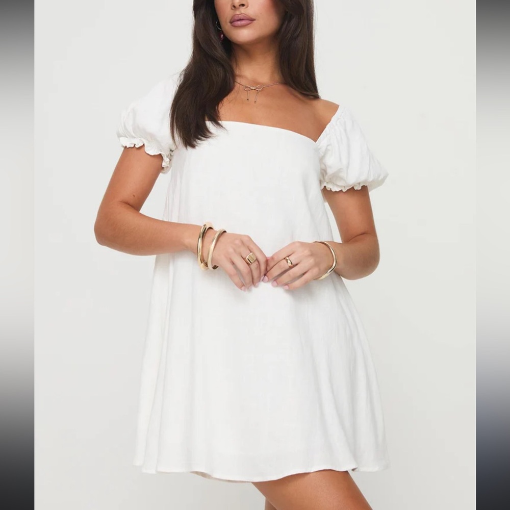 ABERCROMBIE AND FITCH White Linen Mini Dress with Pockets